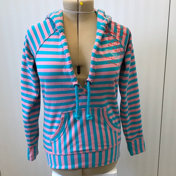 O’Neill pink blue stripe graffiti hoodie Size L - Picture 1 of 12